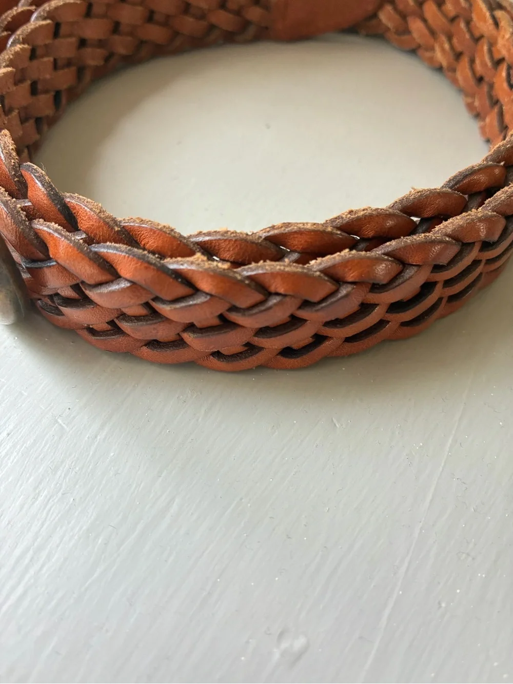 Turkish Collection Brown Braided Genuine Leather Belt Womens Sz L Brass Buckle